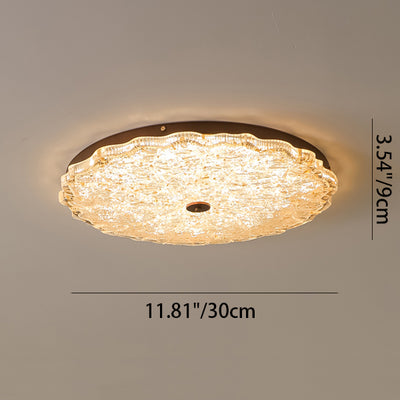 Contemporary Retro Round Lace Gold Foil Iron Resin LED Flush Mount Ceiling Light For Living Room