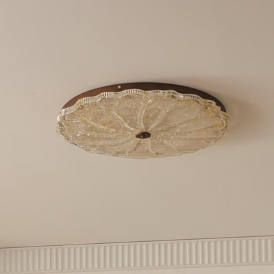 Contemporary Retro Round Lace Gold Foil Iron Resin LED Flush Mount Ceiling Light For Living Room