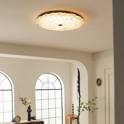 Contemporary Retro Round Lace Gold Foil Iron Resin LED Flush Mount Ceiling Light For Living Room