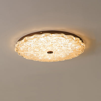 Contemporary Retro Round Lace Gold Foil Iron Resin LED Flush Mount Ceiling Light For Living Room