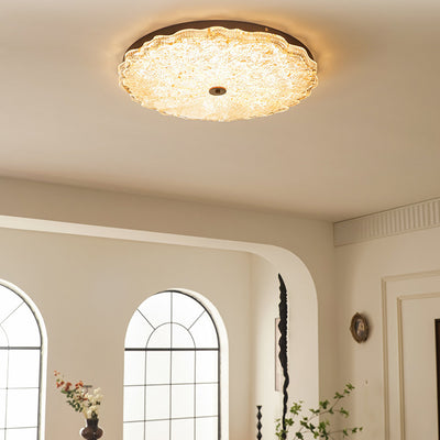 Contemporary Retro Round Lace Gold Foil Iron Resin LED Flush Mount Ceiling Light For Living Room