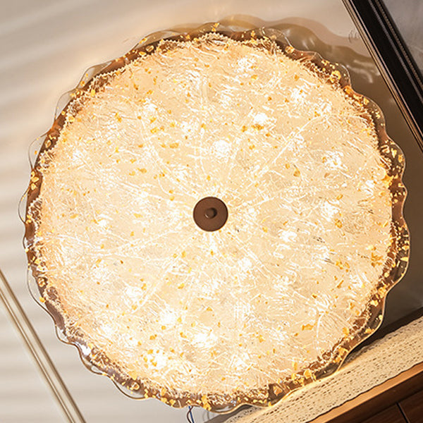 Contemporary Retro Round Lace Gold Foil Iron Resin LED Flush Mount Ceiling Light For Living Room