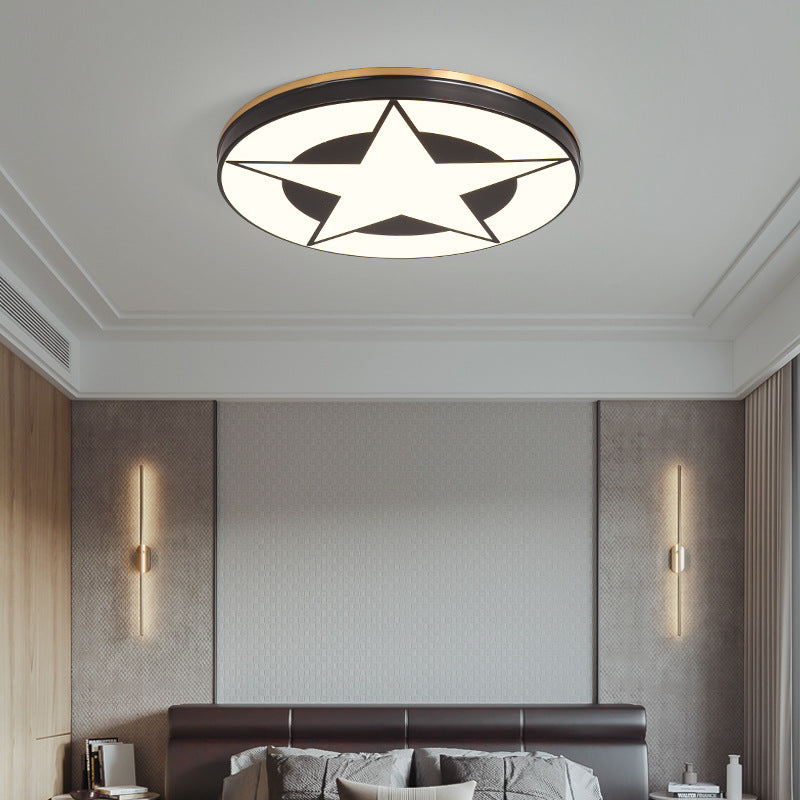 Modern Minimalist Round Concentric Circles Stars Full Copper Acrylic LED Flush Mount Ceiling Light For Bedroom