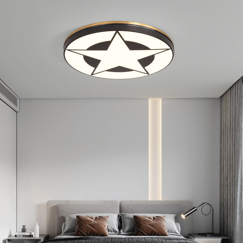 Modern Minimalist Round Concentric Circles Stars Full Copper Acrylic LED Flush Mount Ceiling Light For Bedroom