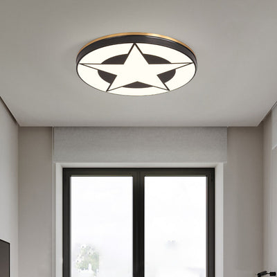 Modern Minimalist Round Concentric Circles Stars Full Copper Acrylic LED Flush Mount Ceiling Light For Bedroom