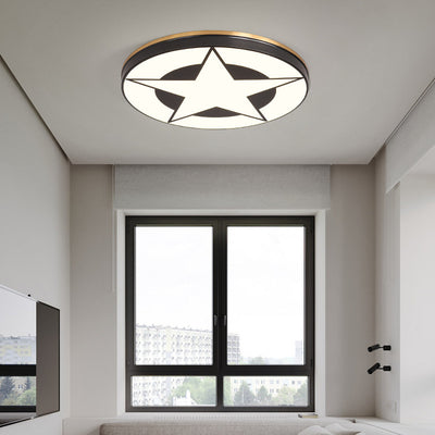 Modern Minimalist Round Concentric Circles Stars Full Copper Acrylic LED Flush Mount Ceiling Light For Bedroom