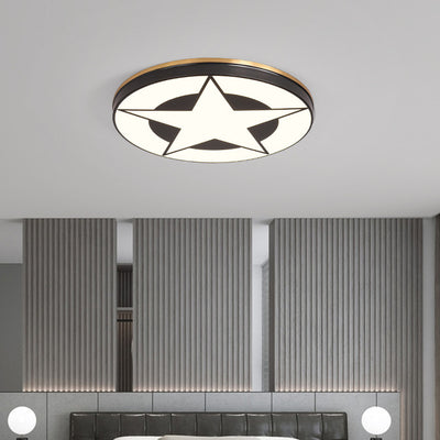 Modern Minimalist Round Concentric Circles Stars Full Copper Acrylic LED Flush Mount Ceiling Light For Bedroom