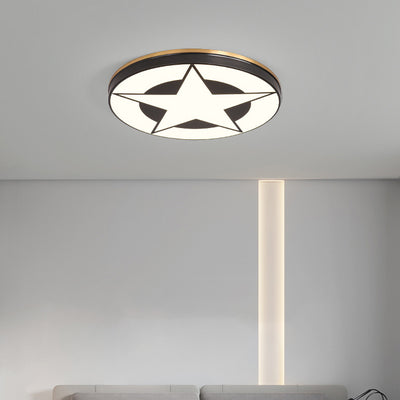 Modern Minimalist Round Concentric Circles Stars Full Copper Acrylic LED Flush Mount Ceiling Light For Bedroom