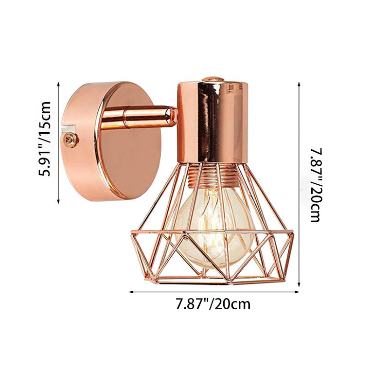 Modern Minimalist Cylinder Diamond Shape Iron Frame 1-Light Wall Sconce Lamp For Living Room