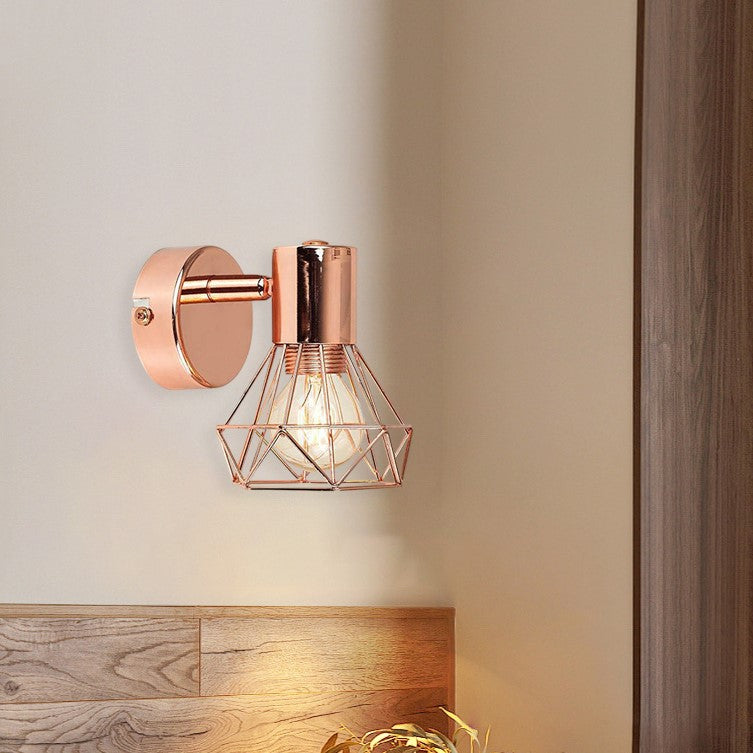 Modern Minimalist Cylinder Diamond Shape Iron Frame 1-Light Wall Sconce Lamp For Living Room