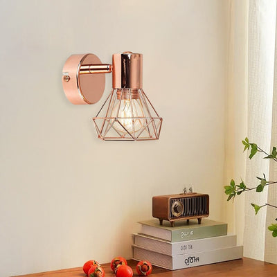 Modern Minimalist Cylinder Diamond Shape Iron Frame 1-Light Wall Sconce Lamp For Living Room