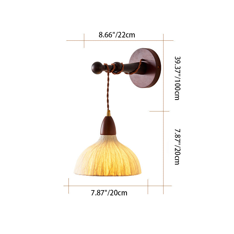 Traditional Japanese Round Dome Handmade Rice Paper Shade Wood 1-Light Wall Sconce Lamp For Living Room