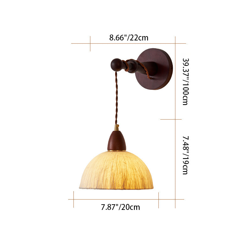 Traditional Japanese Round Dome Handmade Rice Paper Shade Wood 1-Light Wall Sconce Lamp For Living Room