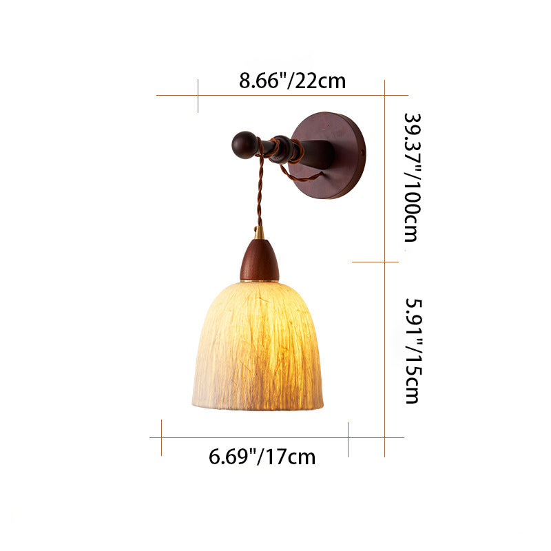 Traditional Japanese Round Dome Handmade Rice Paper Shade Wood 1-Light Wall Sconce Lamp For Living Room