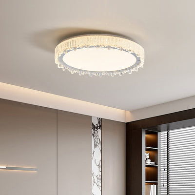 Modern Luxury Round Icicle Shape Iron Acrylic LED Flush Mount Ceiling Light For Bedroom