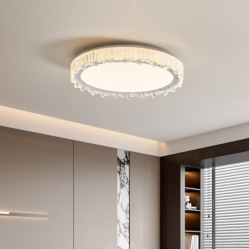 Modern Luxury Round Icicle Shape Iron Acrylic LED Flush Mount Ceiling Light For Bedroom