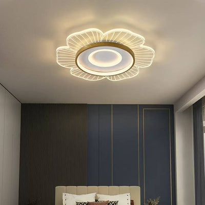 Contemporary Creative Flower Petal Iron Acrylic Silicone LED Flush Mount Ceiling Light For Living Room