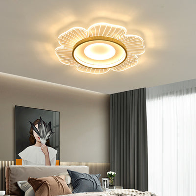 Contemporary Creative Flower Petal Iron Acrylic Silicone LED Flush Mount Ceiling Light For Living Room