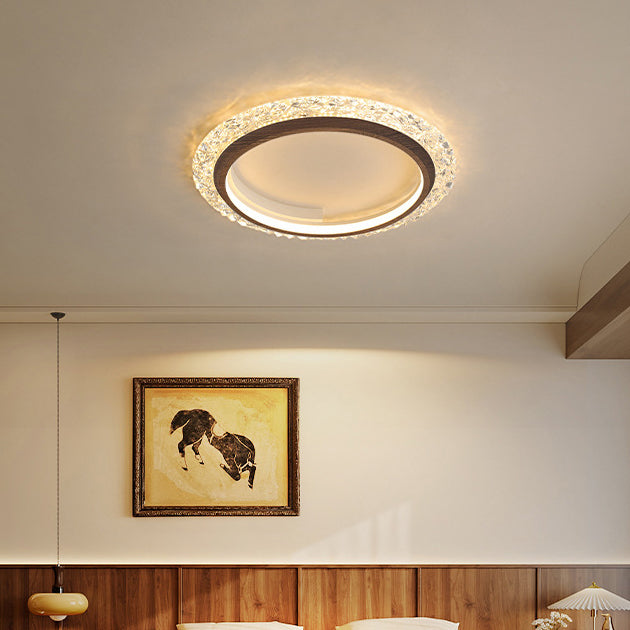 Modern Minimalist Round Diamond Shape Iron Aluminum Frame Acrylic Shade LED Flush Mount Ceiling Light For Bedroom