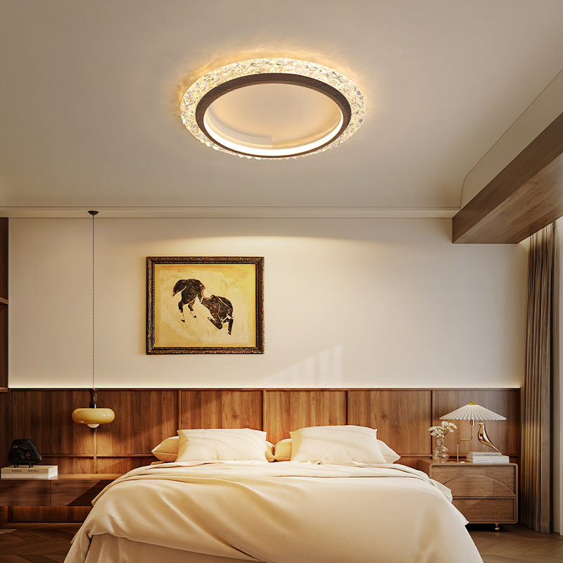 Modern Minimalist Round Diamond Shape Iron Aluminum Frame Acrylic Shade LED Flush Mount Ceiling Light For Bedroom