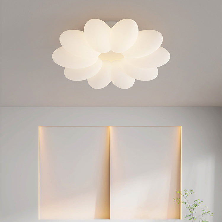 Contemporary Nordic Flower Hardware Frame Acrylic Shade LED Semi-Flush Mount Ceiling Light For Bedroom