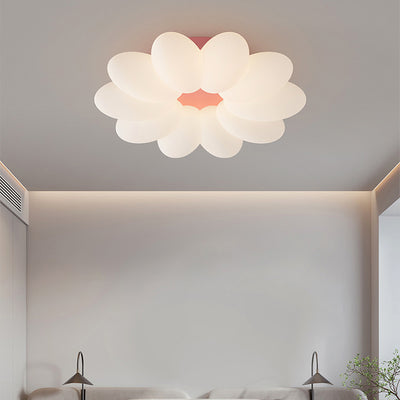 Contemporary Nordic Flower Hardware Frame Acrylic Shade LED Semi-Flush Mount Ceiling Light For Bedroom