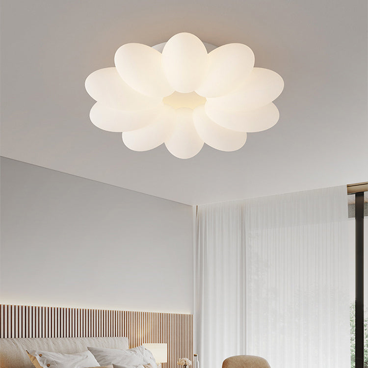 Contemporary Nordic Flower Hardware Frame Acrylic Shade LED Semi-Flush Mount Ceiling Light For Bedroom