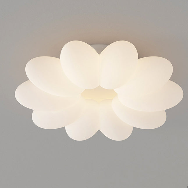 Contemporary Nordic Flower Hardware Frame Acrylic Shade LED Semi-Flush Mount Ceiling Light For Bedroom