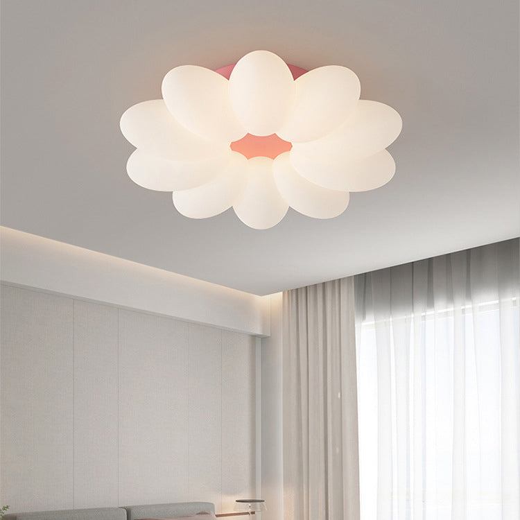 Contemporary Nordic Flower Hardware Frame Acrylic Shade LED Semi-Flush Mount Ceiling Light For Bedroom