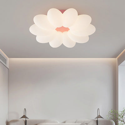 Contemporary Nordic Flower Hardware Frame Acrylic Shade LED Semi-Flush Mount Ceiling Light For Bedroom