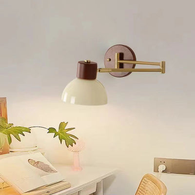 Modern Minimalist Swingable Globe Cylinder Dome Horn Shape Iron Solid Wood PE 1-Light Wall Sconce Lamp For Bedroom