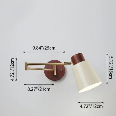 Modern Minimalist Swingable Globe Cylinder Dome Horn Shape Iron Solid Wood PE 1-Light Wall Sconce Lamp For Bedroom