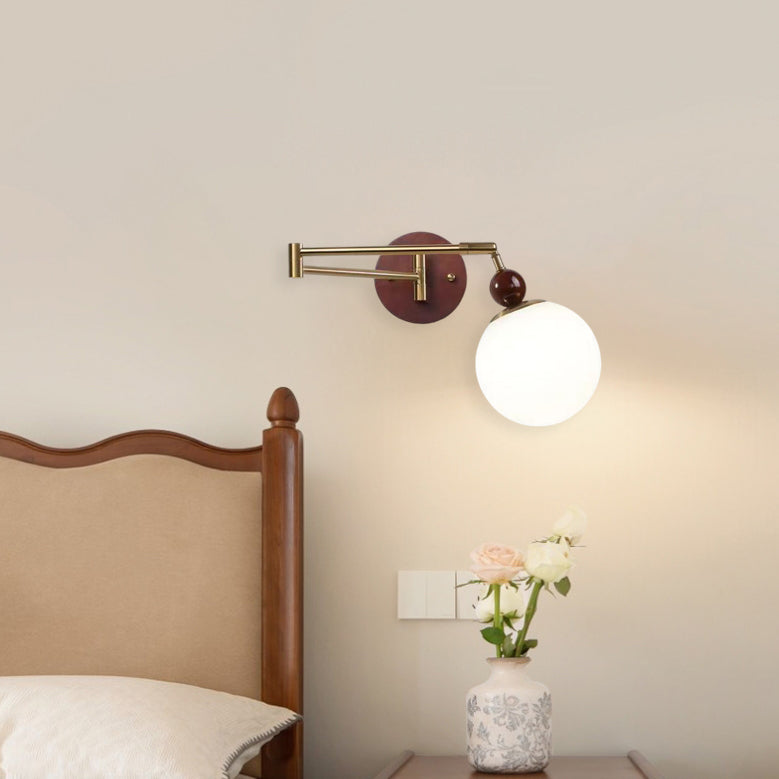 Modern Minimalist Swingable Globe Cylinder Dome Horn Shape Iron Solid Wood PE 1-Light Wall Sconce Lamp For Bedroom