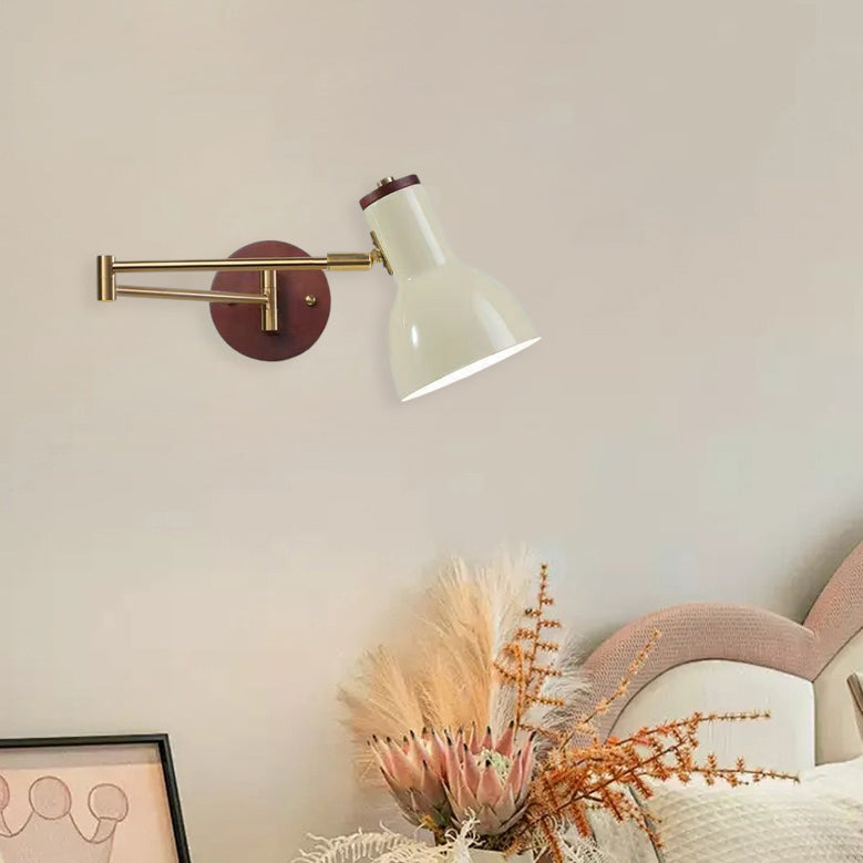 Modern Minimalist Swingable Globe Cylinder Dome Horn Shape Iron Solid Wood PE 1-Light Wall Sconce Lamp For Bedroom