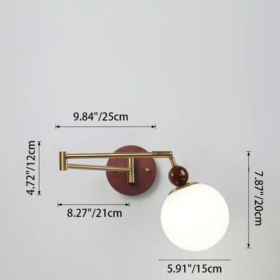 Modern Minimalist Swingable Globe Cylinder Dome Horn Shape Iron Solid Wood PE 1-Light Wall Sconce Lamp For Bedroom