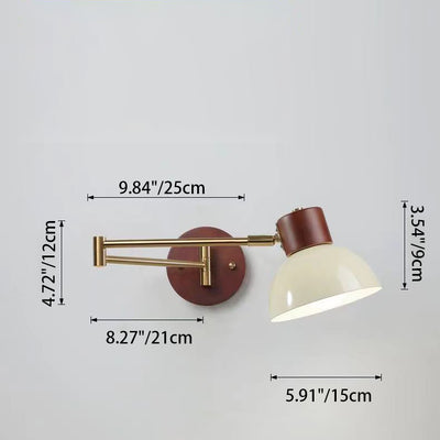 Modern Minimalist Swingable Globe Cylinder Dome Horn Shape Iron Solid Wood PE 1-Light Wall Sconce Lamp For Bedroom