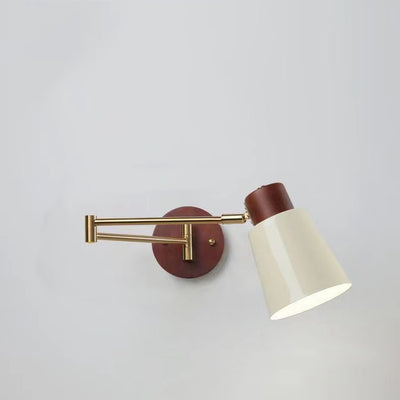 Modern Minimalist Swingable Globe Cylinder Dome Horn Shape Iron Solid Wood PE 1-Light Wall Sconce Lamp For Bedroom