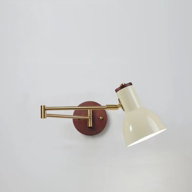 Modern Minimalist Swingable Globe Cylinder Dome Horn Shape Iron Solid Wood PE 1-Light Wall Sconce Lamp For Bedroom