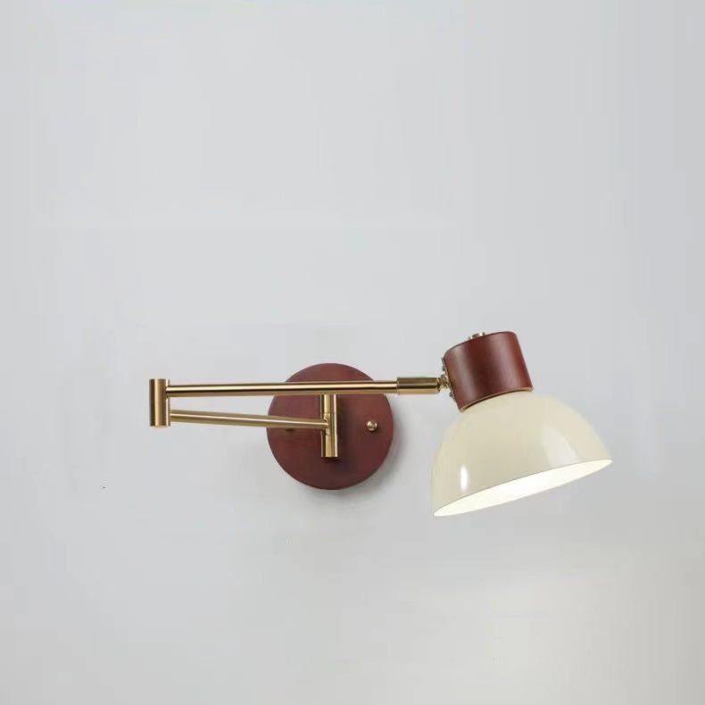 Modern Minimalist Swingable Globe Cylinder Dome Horn Shape Iron Solid Wood PE 1-Light Wall Sconce Lamp For Bedroom