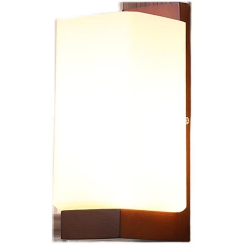 Traditional Chinese Square Rectangle Wood Glass 1-Light Wall Sconce Lamp For Bedroom