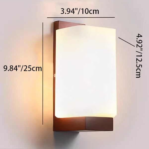 Traditional Chinese Square Rectangle Wood Glass 1-Light Wall Sconce Lamp For Bedroom