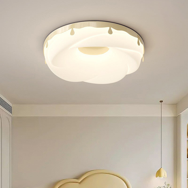 Contemporary Creative Kids Round Donut Hardware Frame Plastic Shade LED Flush Mount Ceiling Light For Bedroom