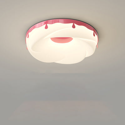 Contemporary Creative Kids Round Donut Hardware Frame Plastic Shade LED Flush Mount Ceiling Light For Bedroom