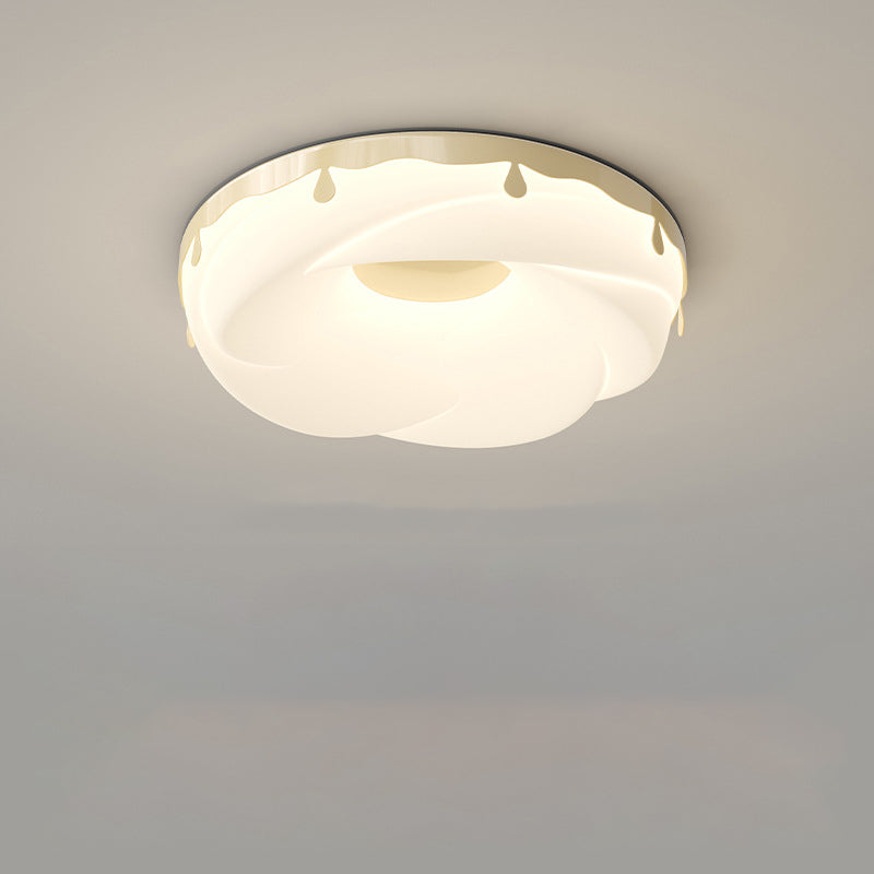 Contemporary Creative Kids Round Donut Hardware Frame Plastic Shade LED Flush Mount Ceiling Light For Bedroom