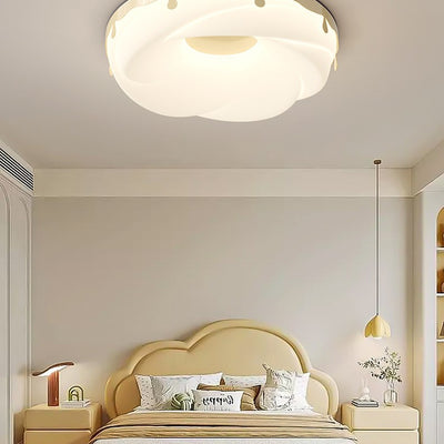 Contemporary Creative Kids Round Donut Hardware Frame Plastic Shade LED Flush Mount Ceiling Light For Bedroom