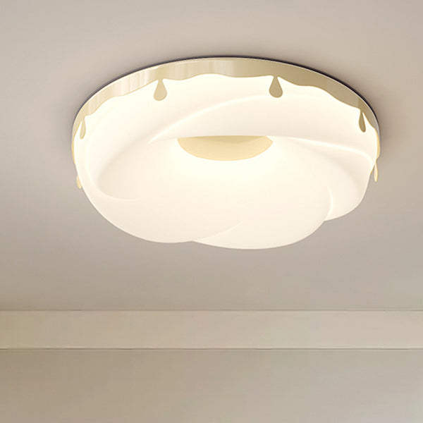 Contemporary Creative Kids Round Donut Hardware Frame Plastic Shade LED Flush Mount Ceiling Light For Bedroom