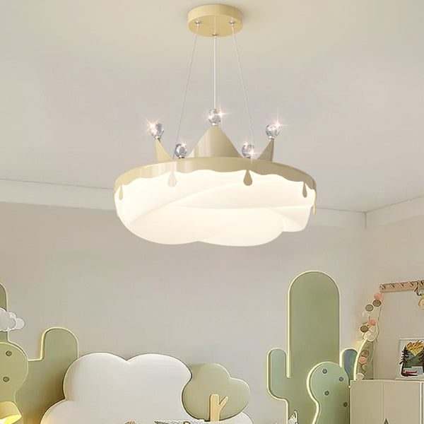 Contemporary Creative Kids Round Crown Donut Hardware Frame Plastic Shade LED Pendant Light For Bedroom