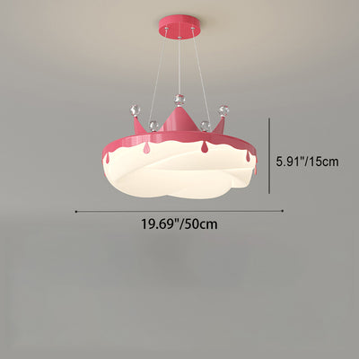 Contemporary Creative Kids Round Crown Donut Hardware Frame Plastic Shade LED Pendant Light For Bedroom