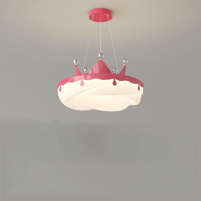 Contemporary Creative Kids Round Crown Donut Hardware Frame Plastic Shade LED Pendant Light For Bedroom