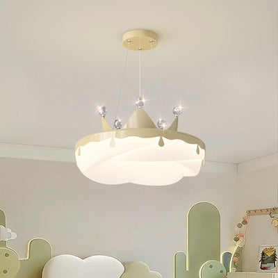 Contemporary Creative Kids Round Crown Donut Hardware Frame Plastic Shade LED Pendant Light For Bedroom